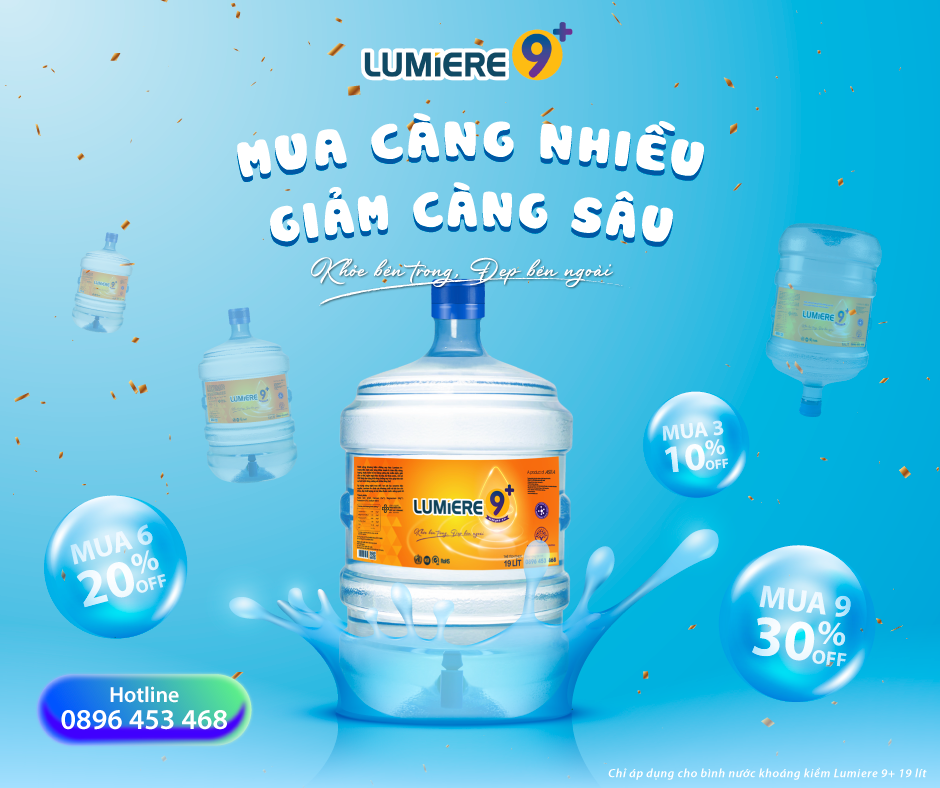 khuyến mãi nước khoáng kiềm Lumiere 9+
